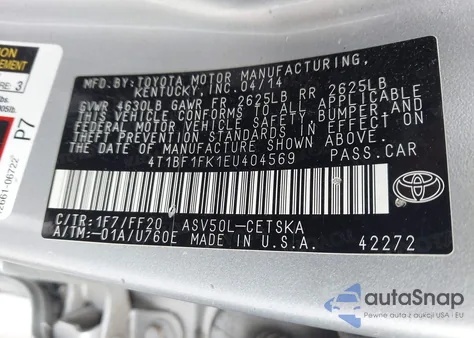2014 Toyota Camry Se from USA, damaged, VIN 4T1BF1FK1EU404569